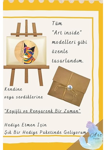 Inside Renkli Kedi Ahşap Boyama Tuval Seti Hediye Hobi Kiti 20 cm indirimleri