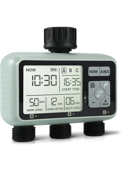 Su Zamanlayıcı Sulama Sistemi, 3 Çıkışlı Su Yağmurlama Zamanlayıcı Çim ve Bahçe Sulama Ekipmanları/otomatik Sulama Sistemi/ıpx5 Su Geçirmez/çocuk Kilit Modu/çimler Için Yağmurlama