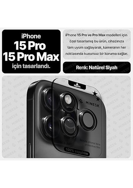 iPhone 15 Pro / 15 Pro Max ile Uyumlu Orijinal Safir Cam (%99.9 Saflıkta Gerçek Safir) Cihazın Kendi Lensleri ile Aynı Materyal Lens Koruyucu Kamera Camı (Siyah) fiyatları