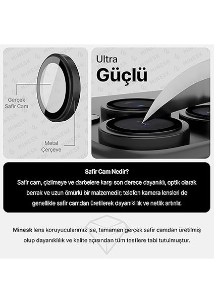 iPhone 15 Pro / 15 Pro Max ile Uyumlu Orijinal Safir Cam (%99.9 Saflıkta Gerçek Safir) Cihazın Kendi Lensleri ile Aynı Materyal Lens Koruyucu Kamera Camı (Siyah) fırsatları
