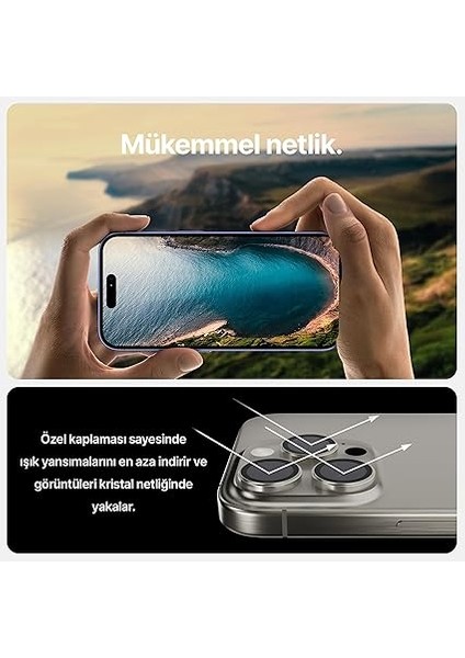 iPhone 15 Pro / 15 Pro Max ile Uyumlu Orijinal Safir Cam (%99.9 Saflıkta Gerçek Safir) Cihazın Kendi Lensleri ile Aynı Materyal Lens Koruyucu Kamera Camı (Siyah) indirimleri