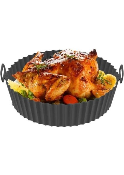 Silikon Airfryer Kabı, Yapışmaz Airfryer Kalıbı, Isıya Dayanıklı Yanmaz Kolay Temizlenebilen Pişirme Kabı Siyah Renk