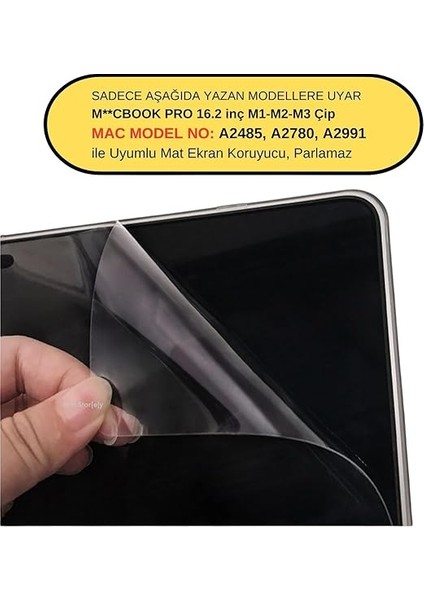 Macbook Pro Mat Ekran Koruyucu 16 Inç M1-M2-M3-M4 (Touchıd'li Pro 16.2") A2485 A2780 A2991 A3403 A3186 ile Uyumlu Şeffaf fiyatları