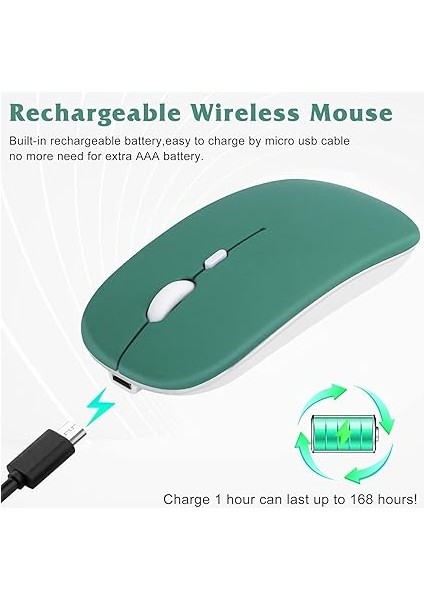 Kablosuz Klavye Mouse Seti, Bluetooth ve 2.4ghz, Sessiz Tuşlar, Windows Mac Android Ios Uyumlu, Taşınabilir Ergonomik Tasarım, Uzun Pil Ömrü (Koyu Yeşil) indirimleri