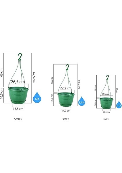 SM02 Safir Makrome Askılı Saksı Askısı ile Birlikte 22CM, 3.4 Litre Yeşil fiyatları