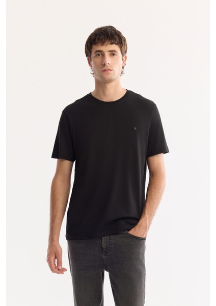 Erkek Siyah Bisiklet Yaka Soft Touch Basic Regular Fit T-Shirt B001171