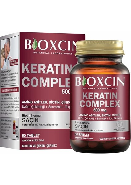 Keratin Complex Takviye Edici Gıda – 60 Tablet – Biotin, Çinko, Kolajen, Vitaminler ve Bitki Ekstraktları Içerikli – Saç, Cilt ve Tırnak Sağlığı Için Destek
