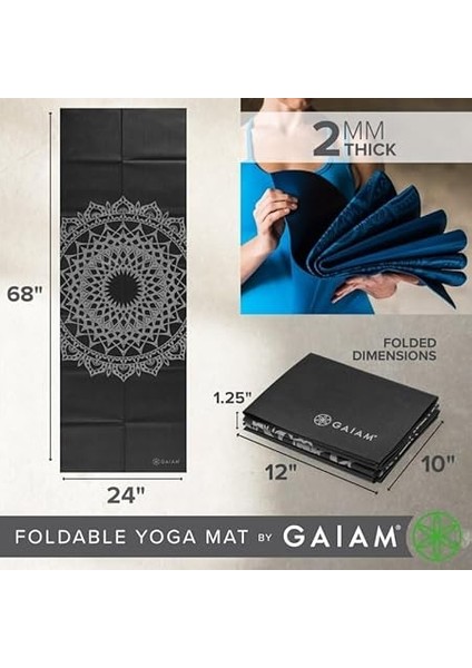 Yoga Minderi - Katlanır Seyahat Fitness ve Egzersiz Minderi - Her Türlü Yoga, Pilates ve Zemin Egzersizleri Için Katlanabilir Yoga Minderi (68" U x 24" G x 2mm Kalınlık) modelleri