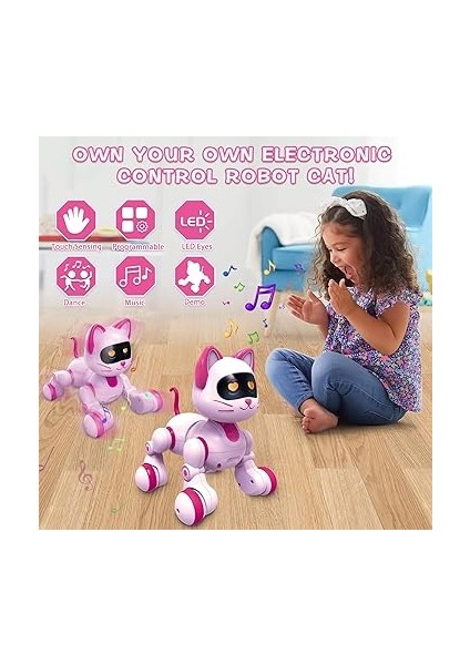 Uzaktan Kumandalı Robot Kedi, Programlanabilir Rc Akıllı Kedi, Dokunmatik Algılama, LED Gözler, Dans ve Müzik Yürüyen Evcil Hayvanlar Stem Oyuncakları Çocuklar Kızlar Erkekler Için Hediyeler fiyatları