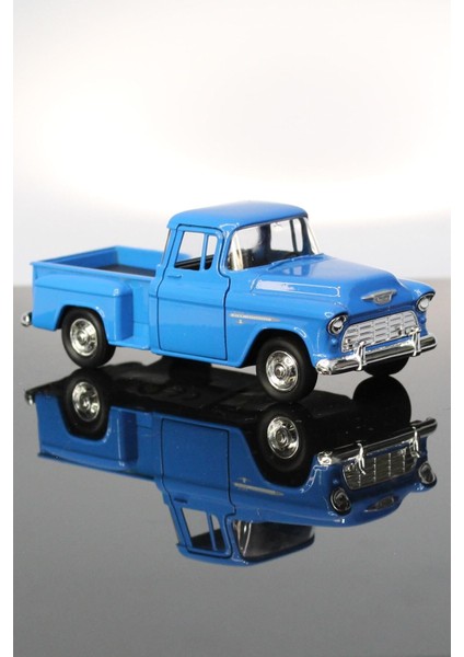 1955 Chevrolet Stepside Mavi Kamyonet Çek Bırak Metal Model Oyuncak Araba 12 cm