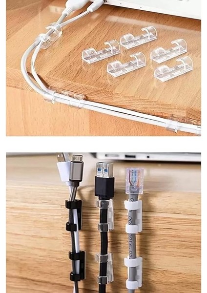 Sabitleyici Klipsler Kablo Düzenleyici Duvar Fayans Cam Kablo Tutucu Yapışkanlı Klips 20 Adet