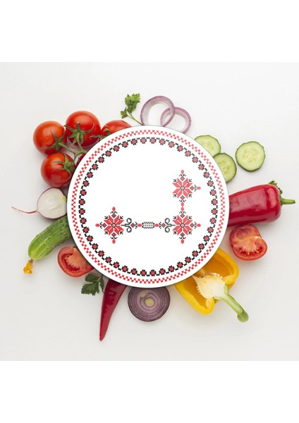 Cam Kesme Tahtası ve Sunumluk Yuvarlak Kanaviçe Desenli 30 x 30 cm fiyatları