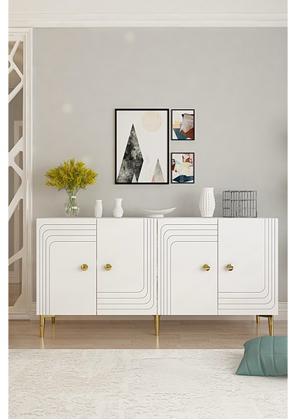 KA1521B - Lessi Konsol, Kahve Köşesi ve Tv Sehpası 150 cm Beyaz