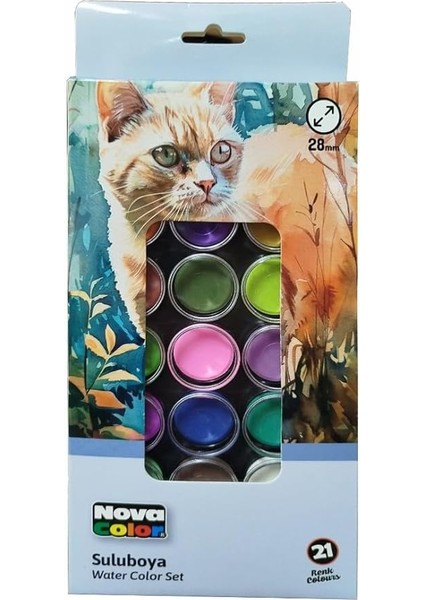 Renk Sulu Boya 1 Paket Fırça Hediyeli 21 Li Suluboya Canlı Renkler 28 mm Boya Çapı Büyük Boy