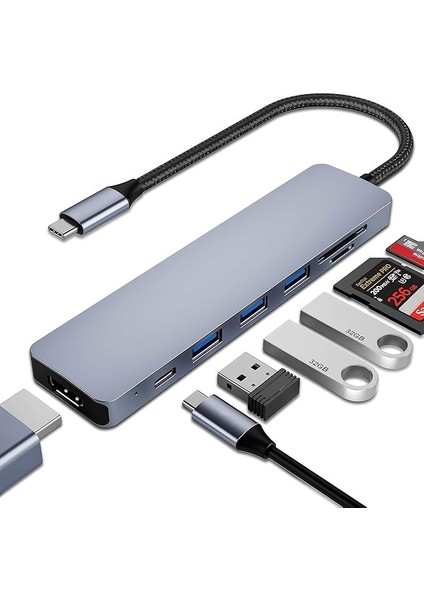 7’si 1 Arada Usb-C Hub – 4K Hdmı, 3×usb 3.0, Sd/tf Kart Okuyucu, 100W Pd Güç Girişi – Macbook, iPad Pro, Samsung, Windows ile Uyumlu, Type-C Cihazlar Için Çoklayıcı Adaptör