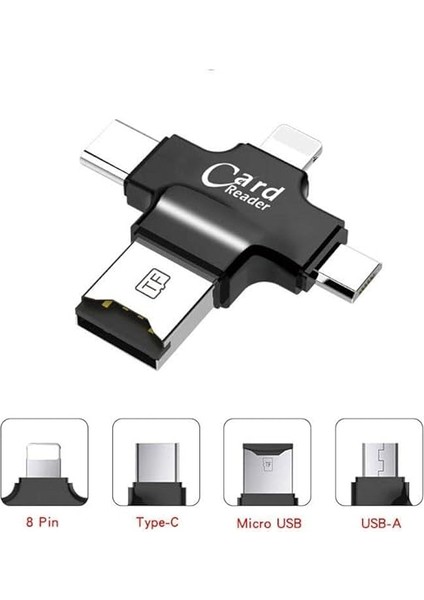 Gn-24 Otg 4 In 1 Micro USB Flash Disk Type C Mikro Sd Kart Okuyucu Ios iPhone Android (Siyah) fiyatları