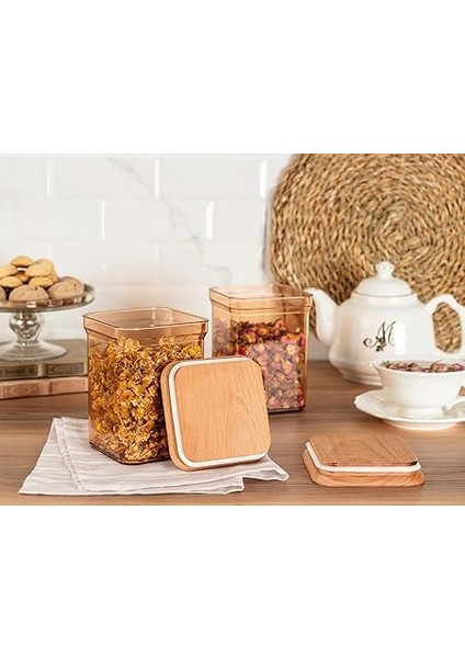Coco Kaviera 1000ML Ahşap Kapaklı Saklama Kabı 2'li fiyatları