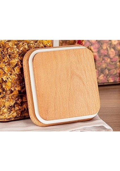 Coco Kaviera 1000ML Ahşap Kapaklı Saklama Kabı 2'li modelleri