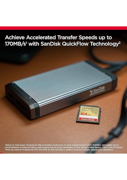 Extreme Sdxc Uhs-I Hafıza Kartı 64 GB (V30, 170 Mb/s Aktarım, U3, 4K UHD Videolar, Sandisk Quickflow Teknolojisi, Su Geçirmez, Darbeye Dayanıklı, Isıya Dayanıklı) modelleri