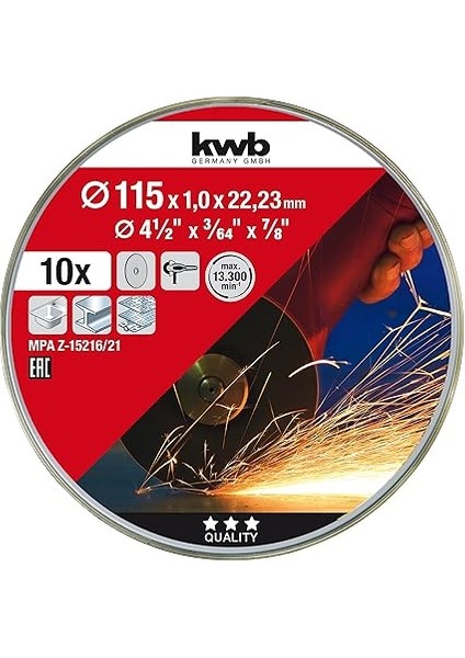 Kesme Diski Ince Açılı Taşlama 115 mm - Paslanmaz Çelik Inox Için Ayırma Diski - Saklama Kutusu Kulak Tıkacı Dahil - Abm. 115 x 1 x 22,23, Ø fırsatları