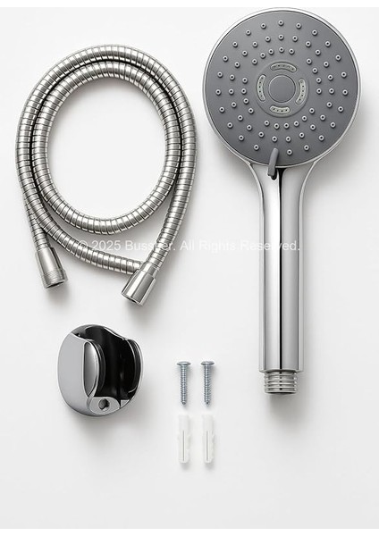 Spiralli Duş Başlığı Seti, 3 Fonksiyonlu Krom Duş Başlığı, 150 cm Duş Hortumu, Mafsallı Başlık, Vida ve Dübel Dahil, Su Tasarruflu, Duvara Monte Banyo Takımı