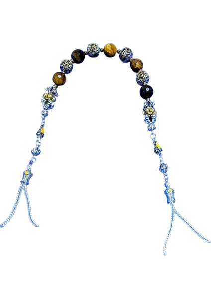 Usta Işi Pirinç Işlemeli ve Doğal Taşlı Zamak Zaza Tesbih - Özel Tasarım Kaplan Gözü Taşı modelleri