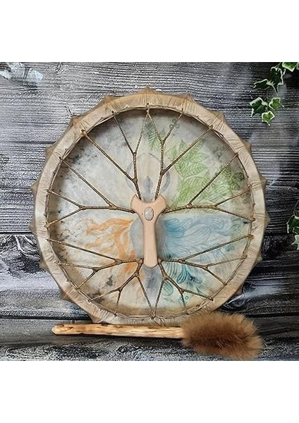 10 Inç Şaman Davul Davul Sopa, El Tasarlanmış Hayat Ağacı Davul Sibirya Davul, Vintage Perküsyon Enstrüman Manevi Müzik Sembolü indirimleri