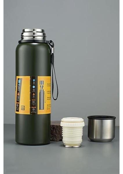L Çelik 750 ml Yeşil Kamp Piknik Termos Tutmalı Termos CIN491YS fırsatları