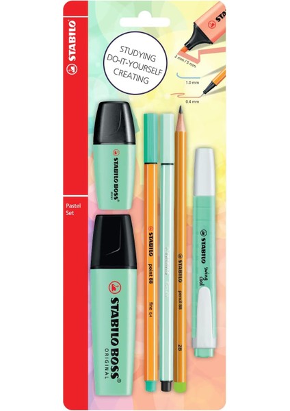 - Kalem Seti - Tek Pastel Renk - 6'lı Set - Yeşil