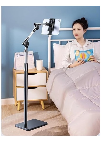 Profesyonel 12.9 Inçe Kadar Uyumlu Tablet Tutucu Yüksekliği Ayarlanabilir 360 Derece Dönebilen Kol ve Stant Olan Metal Taban Alüminyum Gövde 180CM Siyah Renk LD057 (LD057) indirimleri