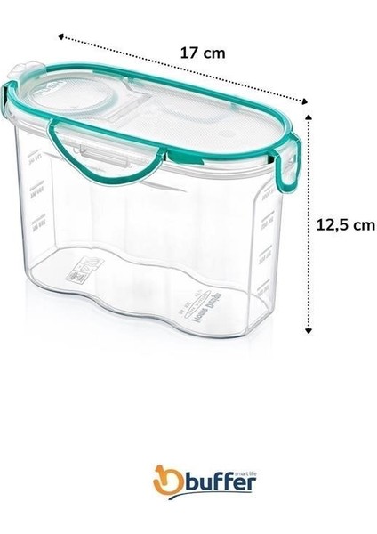 Buffer® Kilitli Kapaklı Contalı Hava,su Sıvı Geçirmez 1,2 Litre Erzak Saklama KABI-SA580