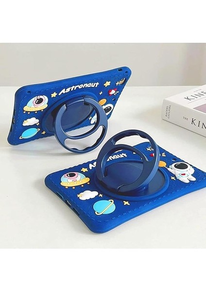 Galaxy Tab S6 Lite P610 P615 Uyumlu Standlı ve Boyun Askılı Astronot Figürlü Tablet Kılıfı Lacivert modelleri