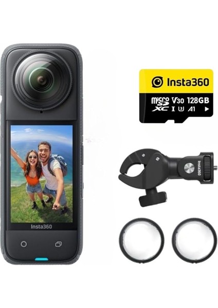 X4 Motosiklet Paketi - 8k Su Geçirmez 360 Aksiyon Dijital Kamera, 4K Geniş Açılı Video, Çıkarılabilir Lens Korumaları, 135 Dakika Pil Ömrü, Ai Düzenleme, Stabilizasyon, Spor, Seyahat, Siyah