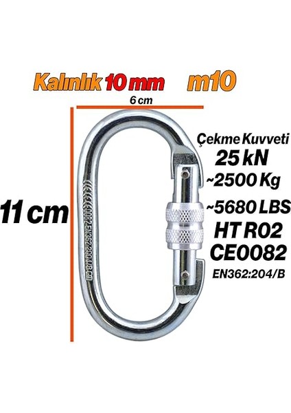 Oval Karabina Kilitli 10 mm Kanca Paslanmaz Çelik Kilit Tırmanma Kamp Ekipman Tırmanış Ip Askı Kilid fiyatları