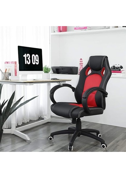 Yarış Sandalyesi, Ofis Sandalyesi, Oyun Sandalyesi, Yönetici Koltuğu, Döner Sandalye, Poliüretan, Siyah-Kırmızı, OBG56BR fiyatları