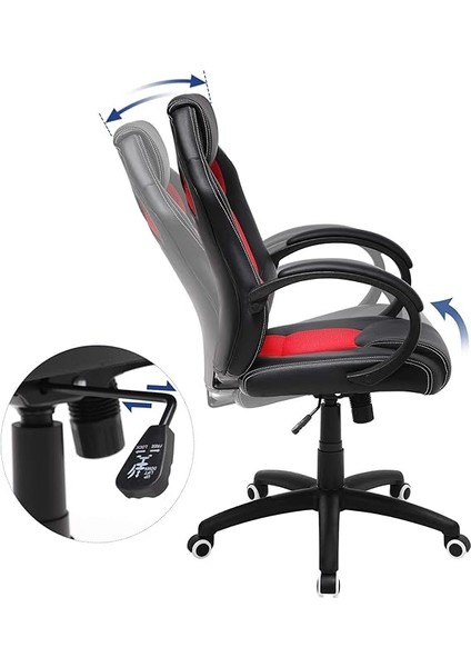 Yarış Sandalyesi, Ofis Sandalyesi, Oyun Sandalyesi, Yönetici Koltuğu, Döner Sandalye, Poliüretan, Siyah-Kırmızı, OBG56BR fırsatları