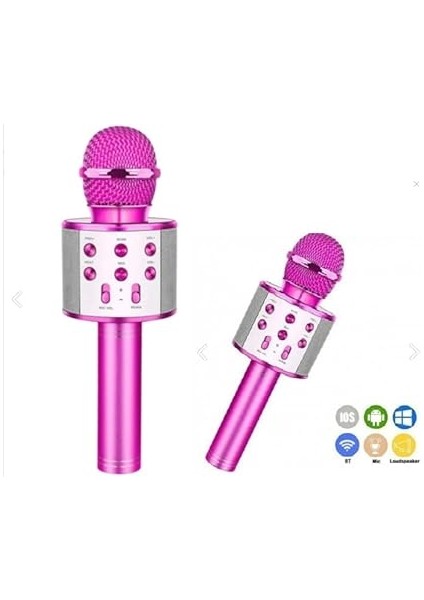 Çocuklar Için Karaoke Mikrofon Bluetoothlu Mikrofon Speaker Yetişkin Için Karaoke Aux USB Sd Kart Girişli Mic (Pembe) fiyatları