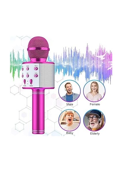 Çocuklar Için Karaoke Mikrofon Bluetoothlu Mikrofon Speaker Yetişkin Için Karaoke Aux USB Sd Kart Girişli Mic (Pembe) modelleri