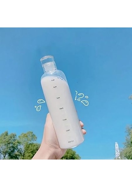 2407 Borosilikat Cam Su Şişesi - Su Içme Saatli Dereceli Matara Suluk - Başucu Sürahisi Şeffaf 750 ml fiyatları