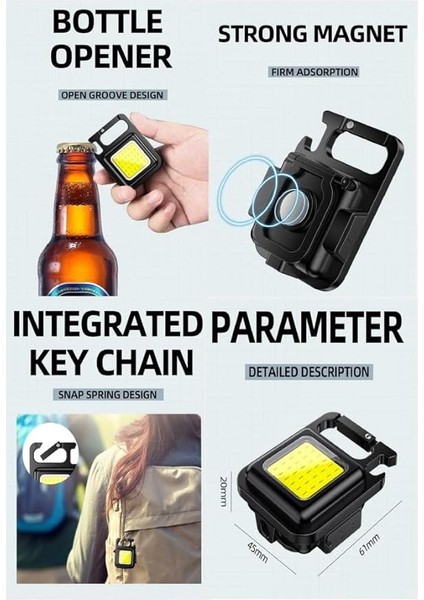 Işıklı Şarjlı Anahtarlık Mıknatıslı Işıldak 3 Fonksiyonel Tamir Projektörü Kamp Feneri Flaşör indirimleri