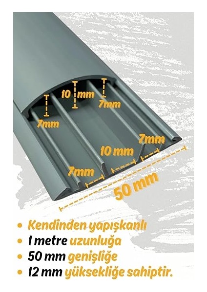 Kendinden Yapışkanlı 50X12MM Gri Balık Sırtı Kablo Kanalı (1 Metre) modelleri