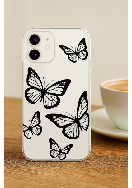 Xiaomi 13 Pro Premium Silikon Tasarım Telefon Kılıfı Şeffaf Siyah Kelebekler Tasarımı