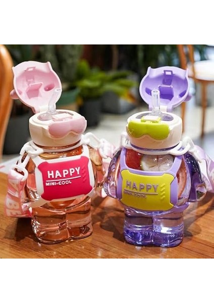 Sevimli Robot Şeklinde Su Matarası, Kaliteli Lüks Çocuk Su Şişesi 0.8 Lt (Mor) modelleri