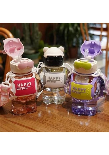 Sevimli Robot Şeklinde Su Matarası, Kaliteli Lüks Çocuk Su Şişesi 0.8 Lt (Mor) fırsatları