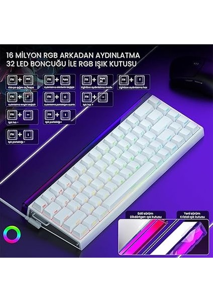 Hero 68 He Manyetik Klavye Rapid Trigger Meteor Switch 8000Hz Rgb Neon Tkl Hot Swap Oyuncu Klavyesi Beyaz fırsatları