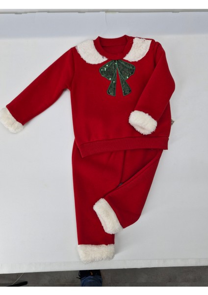 Kız Bebek Noel Kırmızı Yeşil Pullu Polar 2'li Takım 6-9 Ay