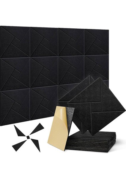 12 Paket Kendi Yapışkan Akustik Panel 12 x 12 x 0 4 Inç Ses Geçirmez Akustik Köpük Home Stüdyo Ofisi (Siyah) (Yurt Dışından)