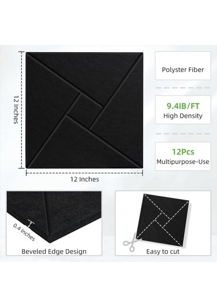 12 Paket Kendi Yapışkan Akustik Panel 12 x 12 x 0 4 Inç Ses Geçirmez Akustik Köpük Home Stüdyo Ofisi (Siyah) (Yurt Dışından) fiyatları
