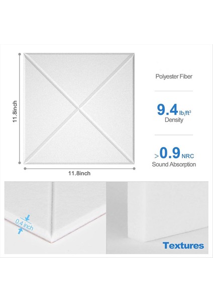 Kendi Kendine Yapışkanlı 12 Pack Akustik Paneller 12X12X0 4inch Ses Geçirmez Köpük Panelleri Duvarlar Için Ses Emici Karo Beyaz (Yurt Dışından) fiyatları