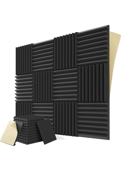 Kendi Kendine Yapışkanlı 12 Paket Ses Geçirmez Köpük Paneller 1X12X12IN Akustik Ses Geçirmez Duvar Panelleri Oyun ve Studio Black (Yurt Dışından)
